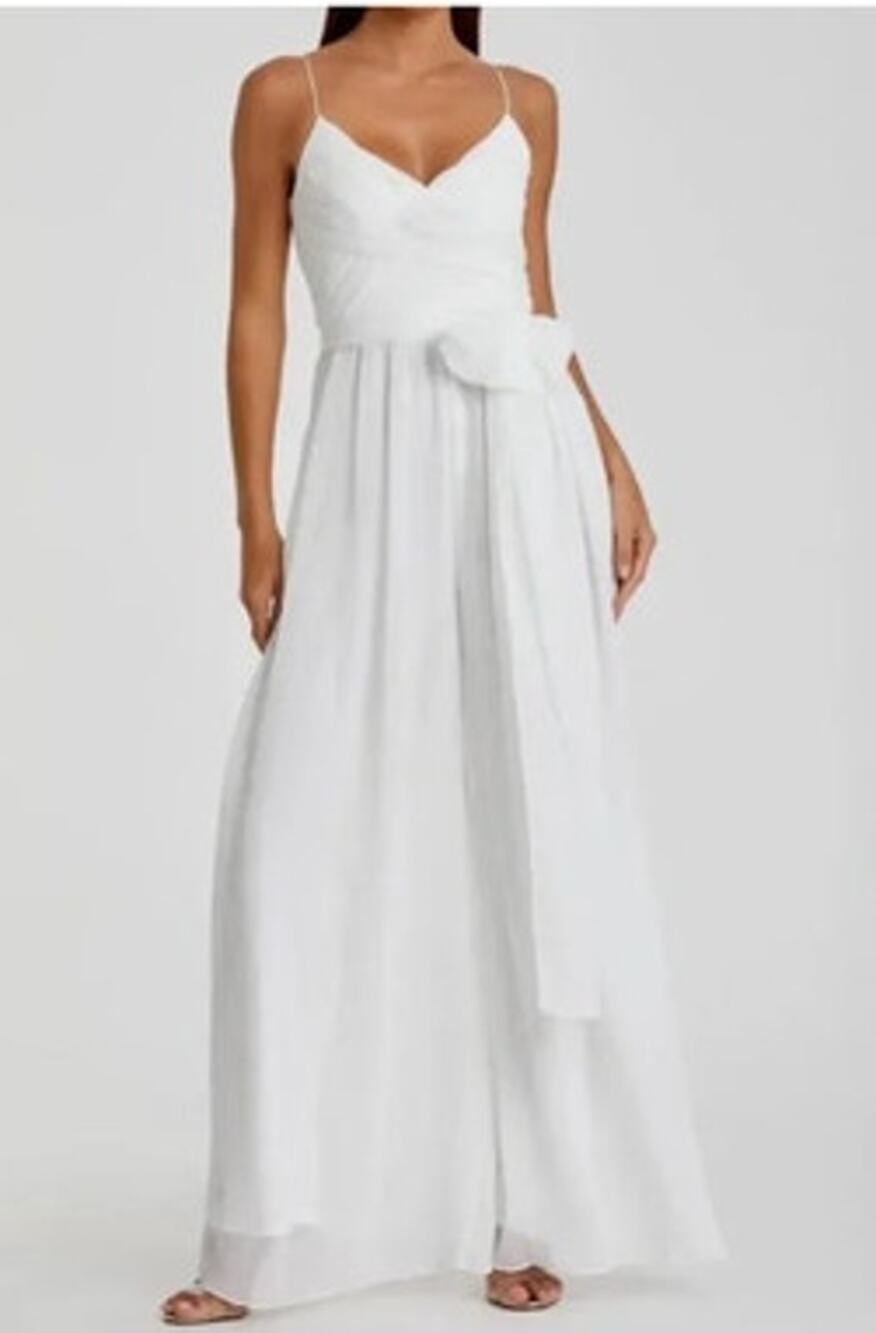 Ieena For Mac Duggal 70100 Jumpsuit Belted Wide Leg White NWT Small